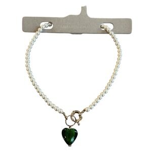 UO Urban Outfitters Green Heart & Faux Pearl Choker Necklace New Romantic Irish